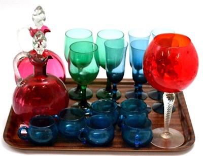 Lot 230 - A group of 19th century and later glass including a pair of cranberry glass celery handled...