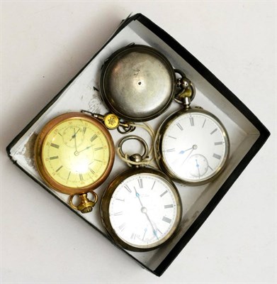 Lot 238 - Three silver pocket watches and a plated example (4)