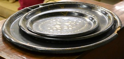 Lot 257 - Three Victorian oval papier mache trays