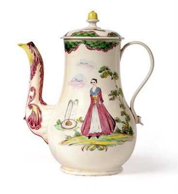 Lot 160 - A Staffordshire White Saltglazed Stoneware Coffee Pot and Cover, circa 1760, of baluster form...