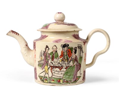 Lot 161 - A William Greatbatch Creamware Teapot and Cover, circa 1770-1782, of cylindrical form with loop...