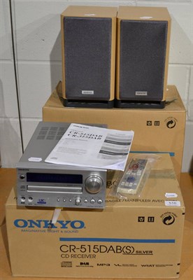 Lot 516 - An Onkyo CR515DAB(S) CD receiver, boxed with remote and a pair of Onkyo DN9BXW speakers  Sold...