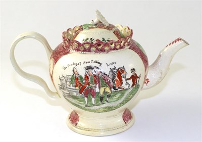 Lot 162 - A William Greatbatch Creamware Teapot and Cover, circa 1770-1782, of baluster form with pierced...