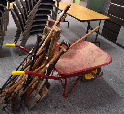 Lot 566 - A wheel barrow and a collection of hand tools