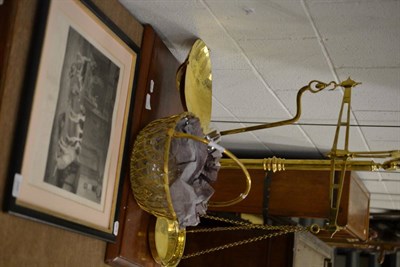 Lot 586 - A set of brass scales, brass basket, drinking glasses and a 19th century engraving