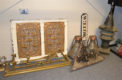 Lot 619 - A group of architectural salvage including Victorian gilt radiator panel, 1920's spot lights,...