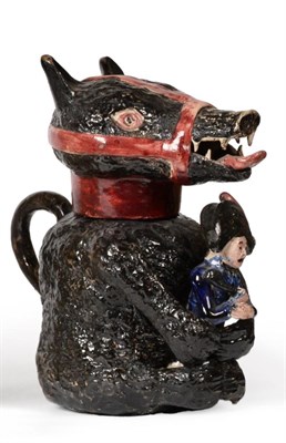 Lot 172 - A Pratt Type Pottery Bear Jug and Cover, circa 1800, naturalistically modelled sitting holding...