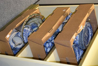 Lot 625 - Three boxes containing a quantity of Spode blue Italian, barbola mirror etc