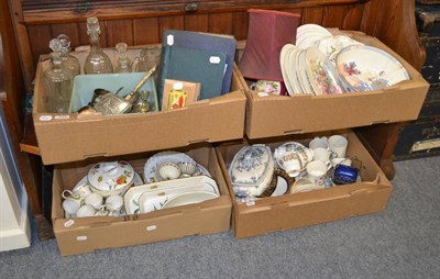 Lot 645 - Four boxes of miscellaneous including Royal Doulton and other ceramics, silver plates, glass,...