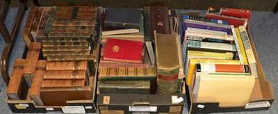 Lot 651 - A large quantity of books in four boxes including leather bound volumes, modern books of South...