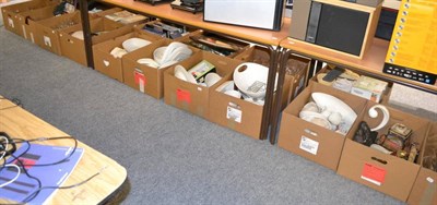 Lot 655 - Eighteen boxes containing a quantity of miscellaneous household items including glass,...