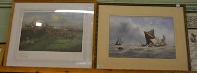 Lot 669 - Framed watercolour bearing signature T B Hardy and a framed colour racing print