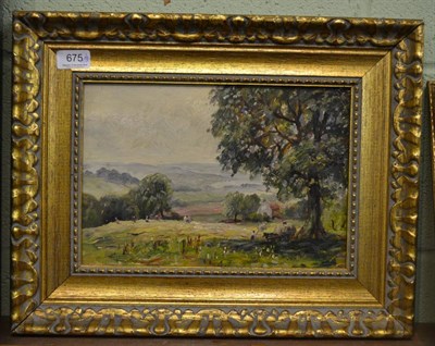 Lot 675 - B Green, ";Rossendale, Valley, Haymaking";, signed, oil on board