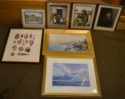 Lot 692 - A group of framed articles including Ray Dolan coastal scene, pastel, an Italian lake scene,...