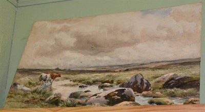 Lot 697 - Wycliffe Egginton, cattle drinking in a Dartmoor landscape, signed, watercolour (unframed)