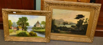 Lot 706 - Victorian oil on glass landscape and an oil on canvas landscape