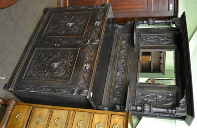 Lot 729 - 18th century style carved oak mirror back sideboard