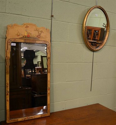 Lot 733 - 19th century gilt and lacquer mirror in the Chinese taste together with a gilt framed oval mirror