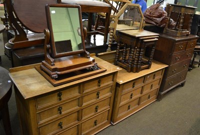 Lot 754 - Oak two piece bedroom suite comprising chest of drawers and dressing table together with a nest...