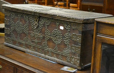 Lot 767 - An 19th century brass studded oak strong box of small proportions fitted with brass hinges