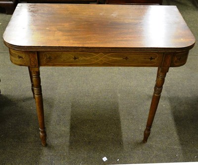 Lot 771 - 19th century satinwood inlaid mahogany fold-over tea table raised on turned tapering legs