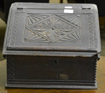 Lot 809 - A late 18th century small table top box with hinged cover enclosing five drawers, initialled IT