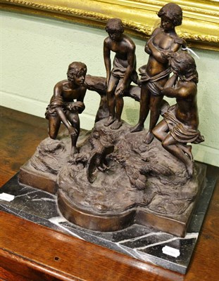 Lot 851 - Modern bronze cockfighting group on marble base