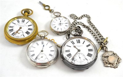 Lot 4 - Railway watch and three silver cased watches