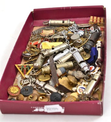 Lot 19 - Collection of policeman's whistles and assorted badges