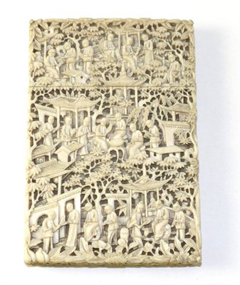 Lot 203 - A Cantonese Ivory Card Case, mid 19th century, typically carved and pierced with figures...