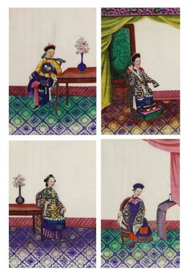 Lot 205 - A Set of Four Chinese Export Pith Paper Paintings, 19th century, painted with dignitaries...