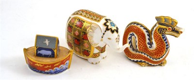 Lot 66 - Three Royal Crown Derby paperweights: An Elephant, a Dragon and an Ark