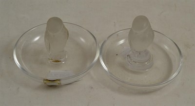 Lot 69 - Two Lalique pin dishes mounted with birds