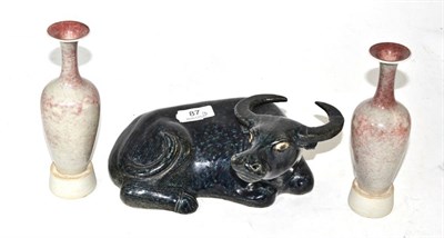 Lot 87 - Pair of Chinese vases and stands and a Chinese porcelain water buffalo