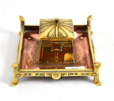 Lot 90 - An Art Nouveau copper and brass inkstand