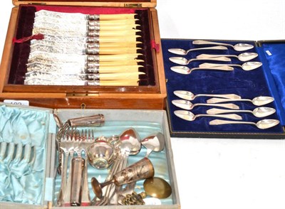 Lot 102 - A collection of assorted silver, white metal and silver plate including a silver cased cheroot...