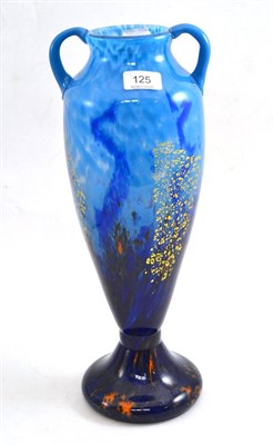 Lot 125 - A Daum Adventurine twin-handled vase, blue mottled with gold foil inclusions, signed DAUM Nancy...