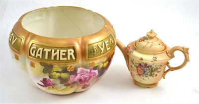 Lot 140 - Royal Worcester teapot and a Royal Worcester jardiniere (a.f.)