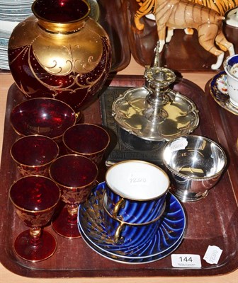 Lot 144 - Pair of Russian cups and saucers with St Petersburg views, plated ware, Venetian glass etc