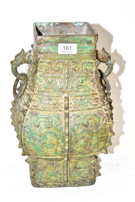 Lot 161 - Chinese archaic style square section bronze vase