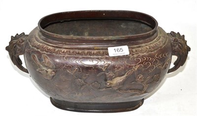 Lot 165 - Japanese bronze rounded rectangular vessel