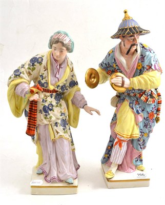 Lot 166 - Pair of Continental porcelain figures, Chinese man and companion