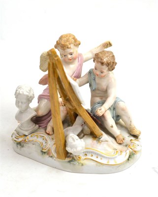 Lot 170 - A 20th century Meissen porcelain group of two cherubs painting (many losses and restorations)