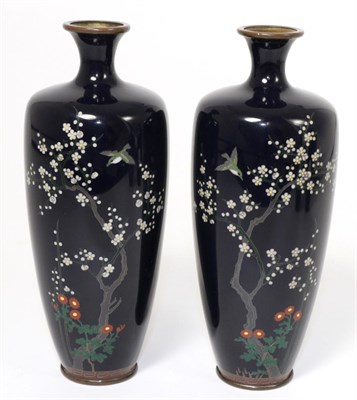 Lot 220 - A Pair of Japanese Cloisonné Enamel Baluster Vases, Meiji period, with flared necks, decorated...