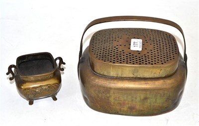 Lot 177 - A Chinese bronze censer and a Chinese hand warmer