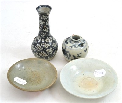 Lot 187 - Two provincial vases and two small celadon dishes