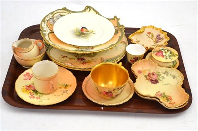 Lot 193 - A collection of Worcester including a part dessert service, a plate painted with a stonechat signed