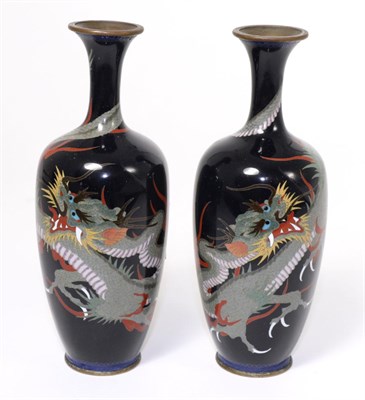 Lot 222 - A Pair of Japanese Cloisonné Enamel Baluster Vases, Meiji period, with flared trumpet necks,...