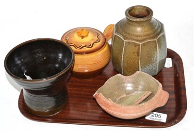 Lot 205 - A Leach Studio pottery vase and three other studio pottery pots