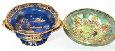 Lot 214 - A Minton porcelain bowl with lustre decoration and gilt highlight (large hairline) and a...